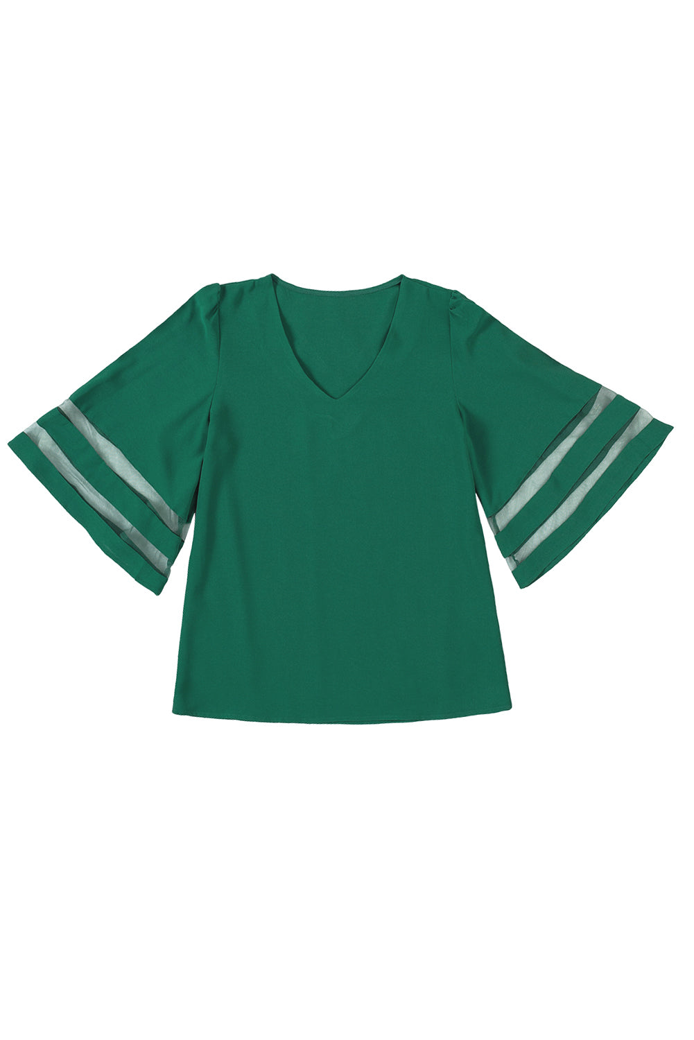 Zelena ohlapna bluza z širokimi rokavi in ​​v-izrezom