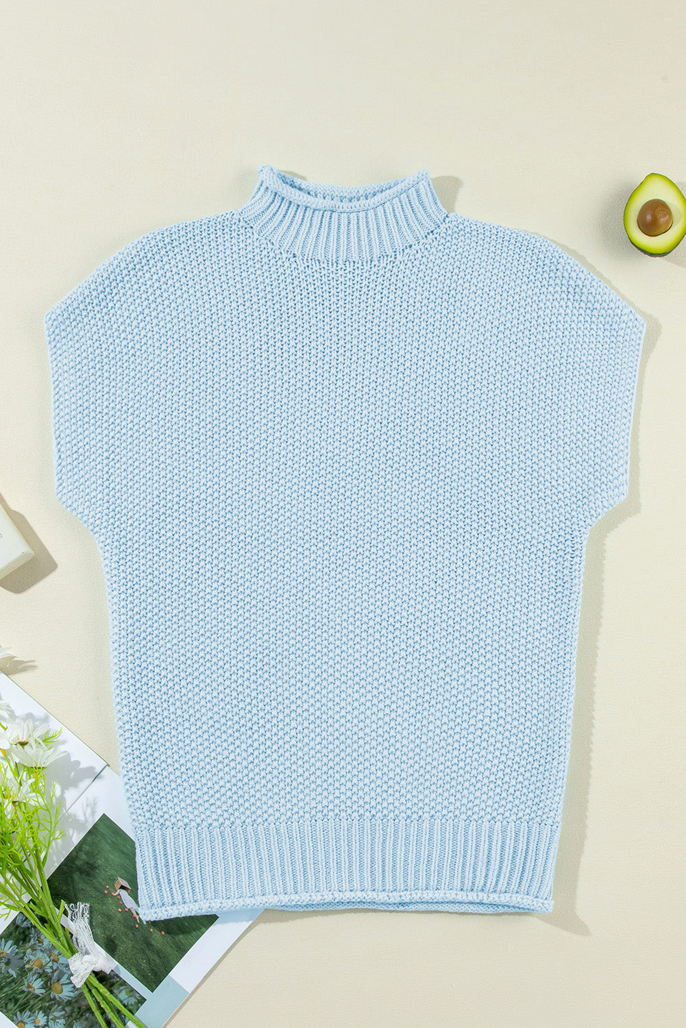 Islandski plavi pulover kratkih rukava s visokim ovratnikom
