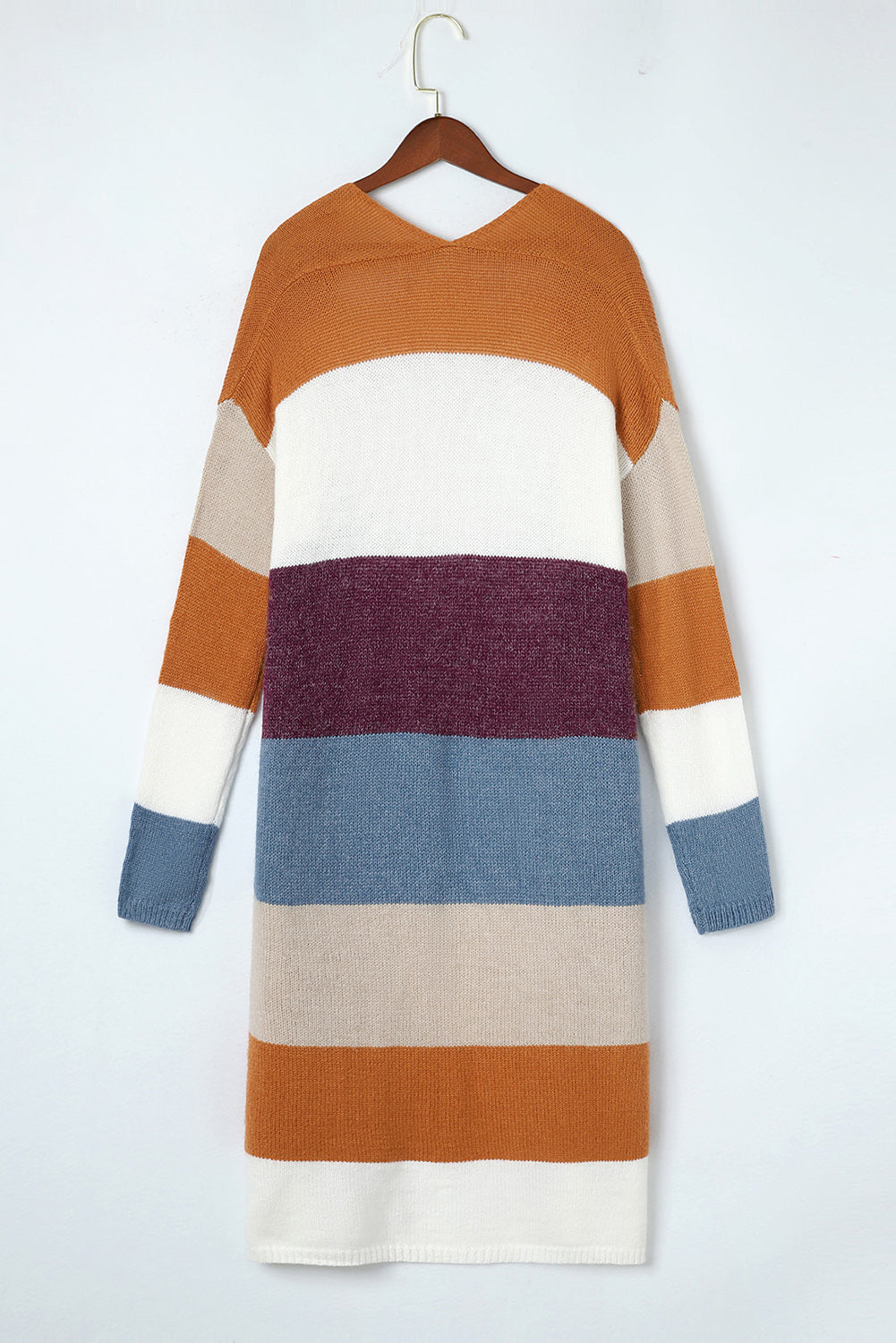 Rose Red Colorblock Open Front Long Knit Cardigan