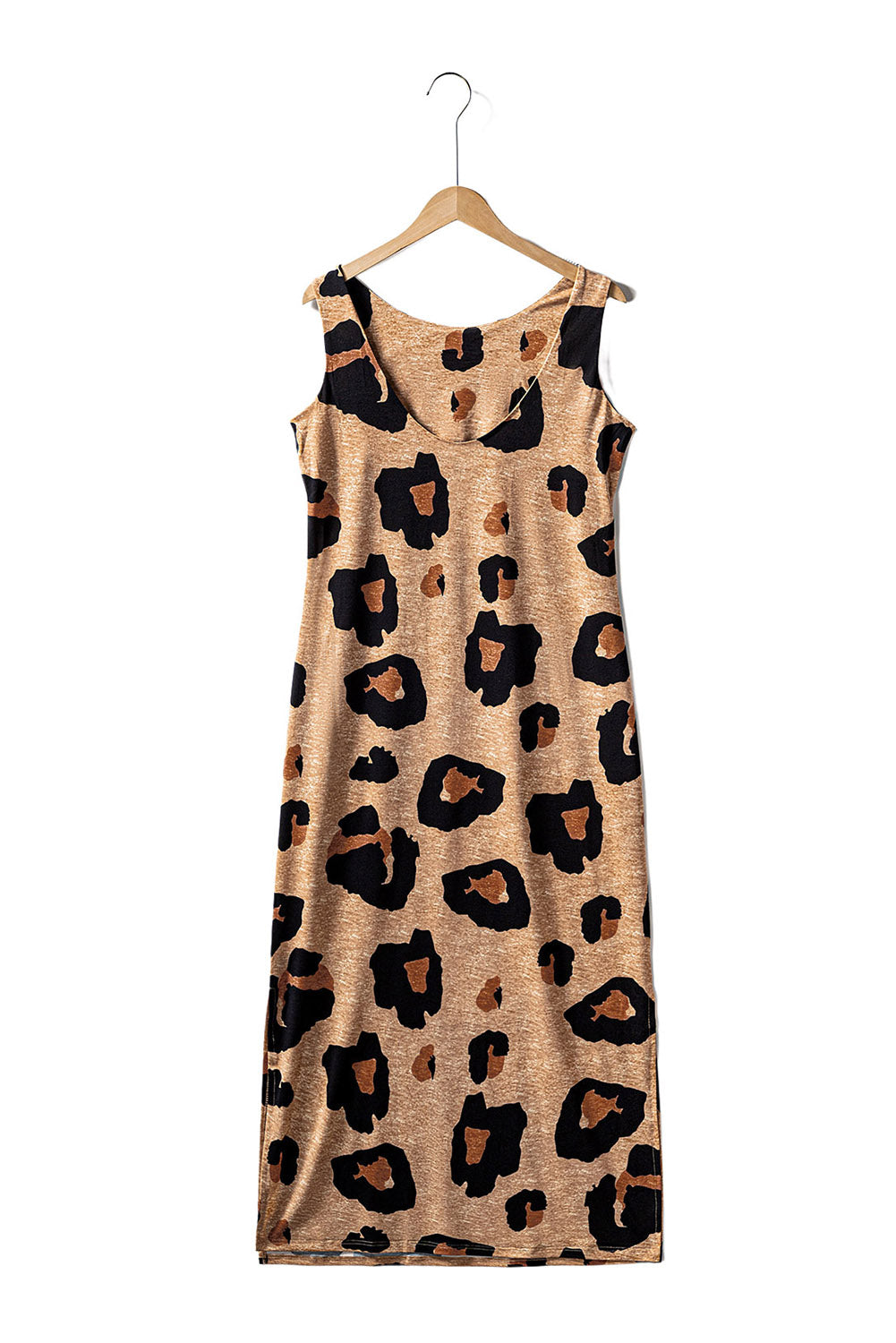 Leopard duga haljina bez rukava s otvorenim leđima
