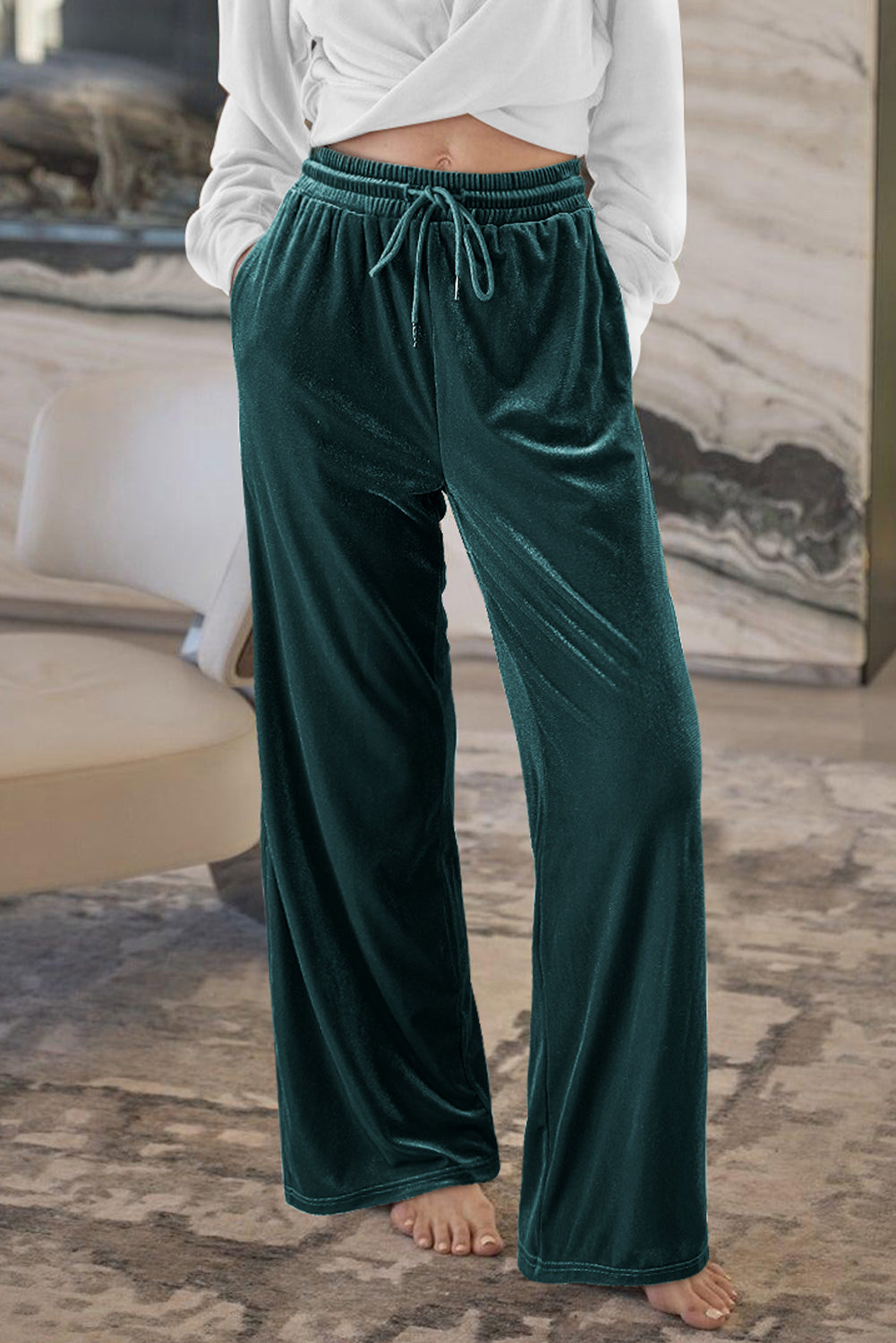 Evergreen - Pantalon large uni à taille avec cordon de serrage