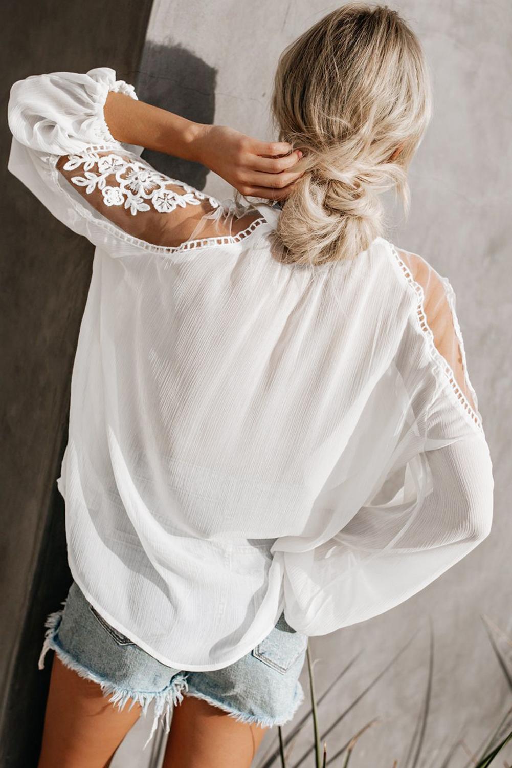 Gray Formal Invitation Lace Blouse