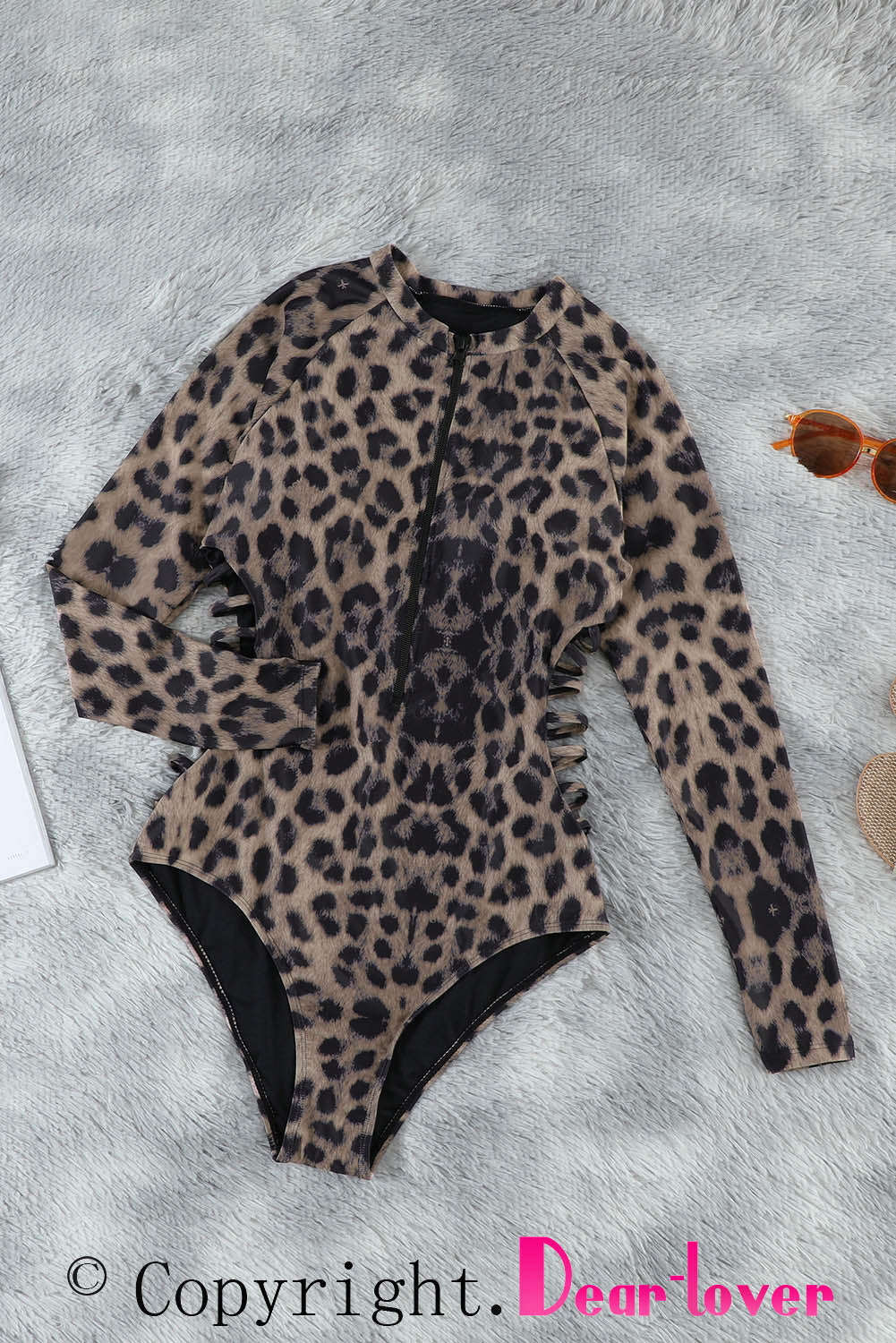 Kupaći kostim s leopard uzorkom i izrezima s patentnim zatvaračem