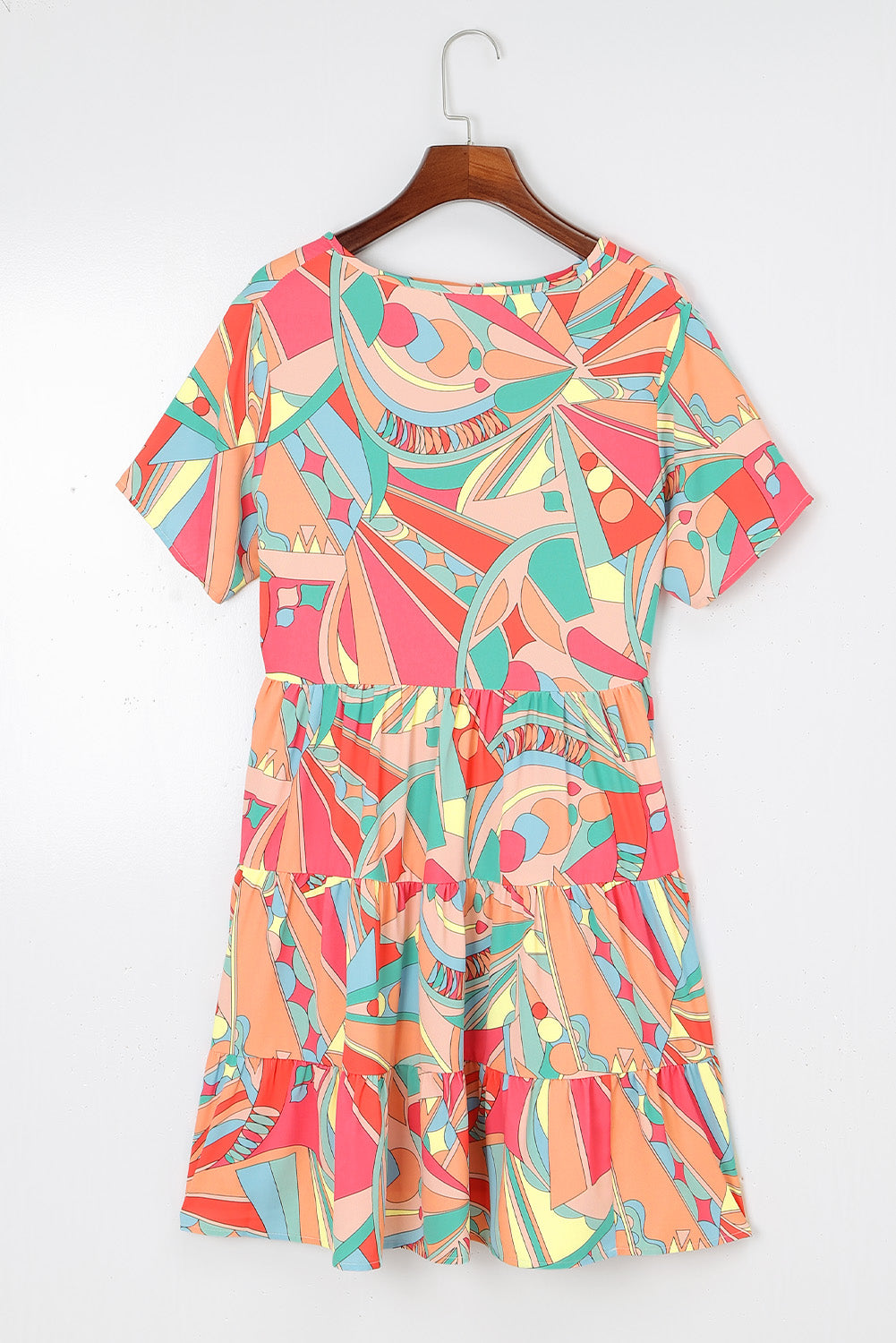 Višebojna lepršava haljina s apstraktnim geometrijskim printom s resicama