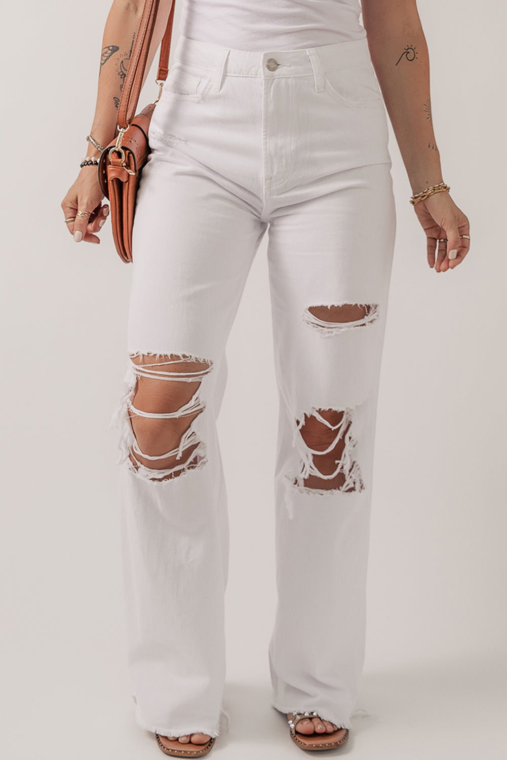 Jeans a gamba dritta pesante effetto consumato bianco brillante