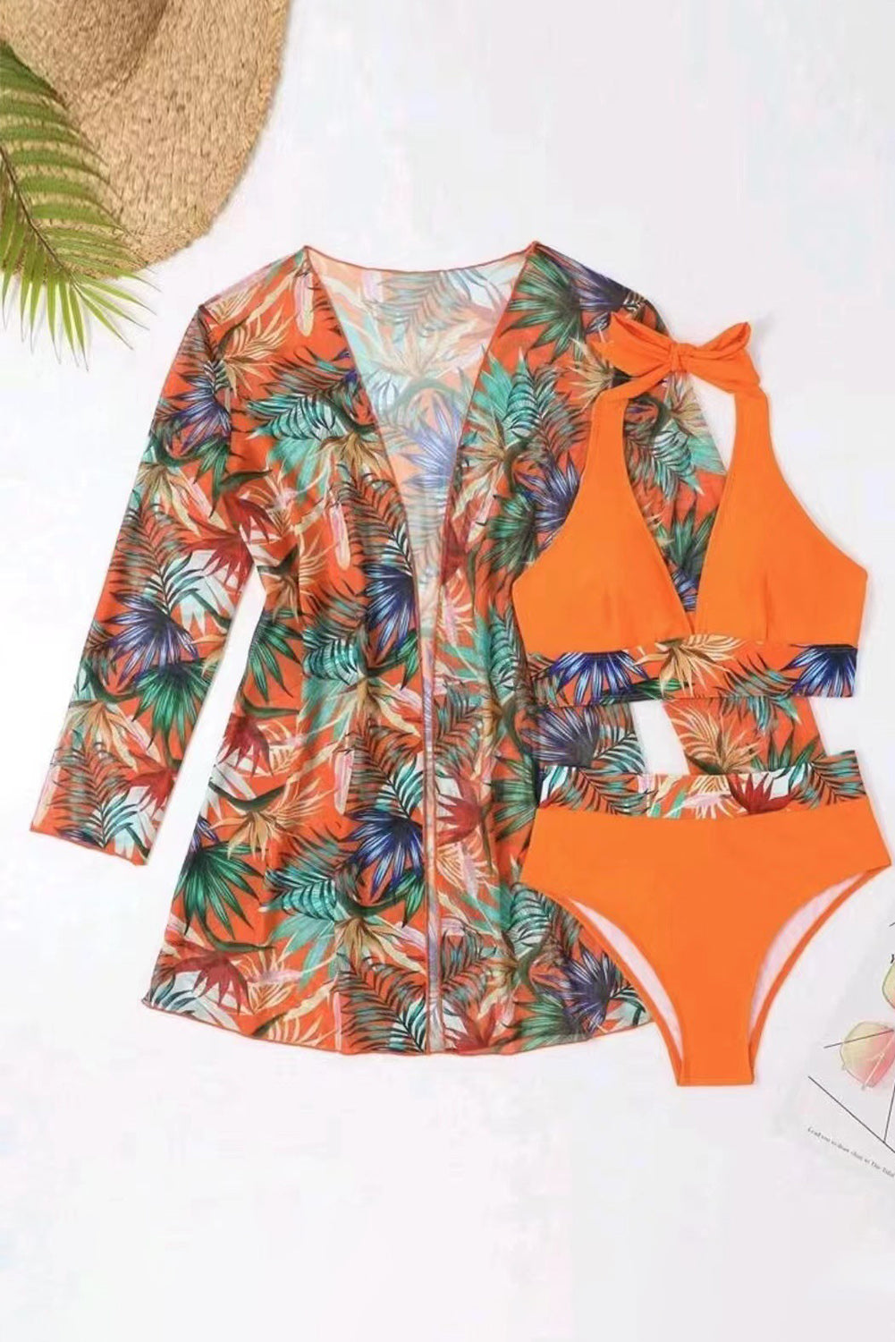 Tropski bikini set Carrot s kontrastnim ukrasima s halterima i pokrivačem