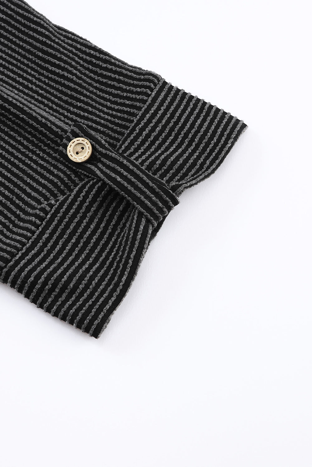 Black Roll Tab Sleeve Ribbed Cording Shacket