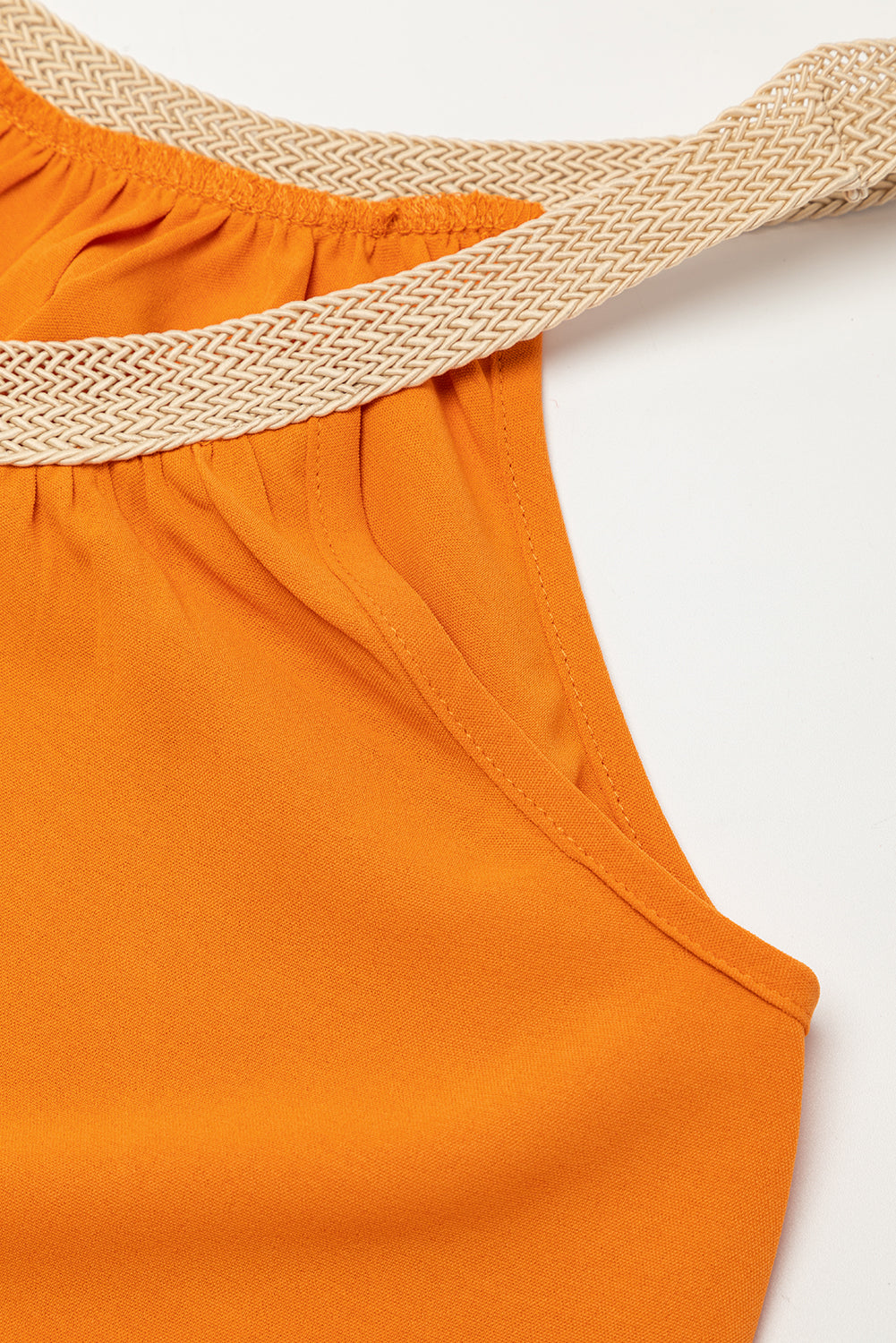 Robe babydoll orange sans manches à encolure tissée style bohème Vitality