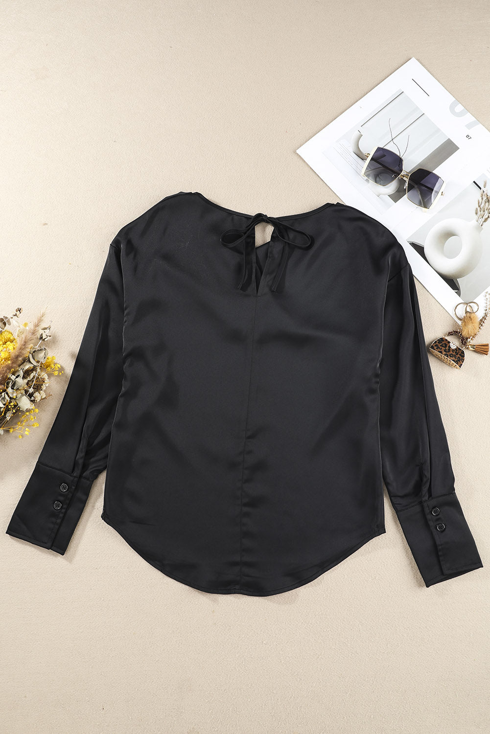 Black Cowl Neck Long Sleeve Elegant Blouse