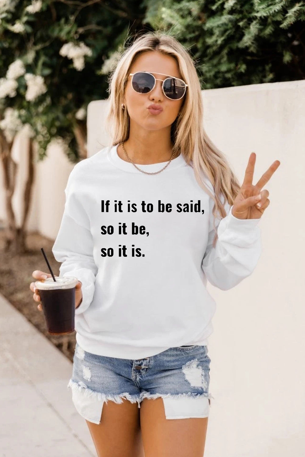 Letter Print Drop Sleeve Crew Neck Pullover Sweatshirt