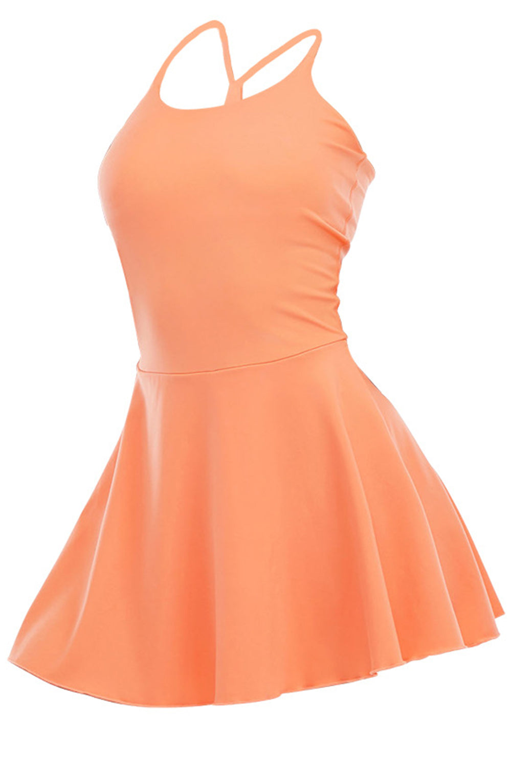 Aktives Kleid mit Spaghettiträgern in Grapefruit-Orange und U-Ausschnitt und Taschen