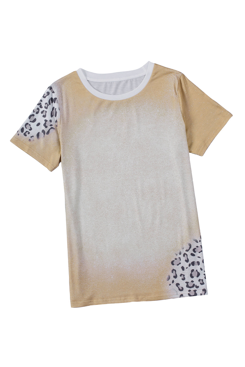 T-shirt à col ras du cou kaki blanchi à imprimé léopard