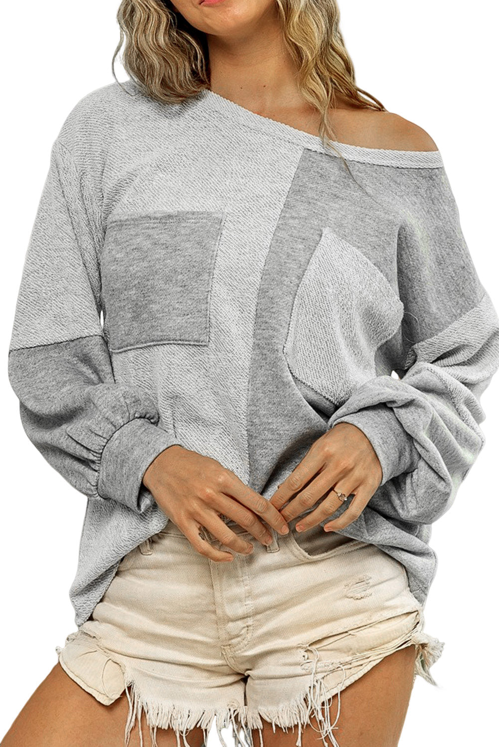 Gornji dio s duplim džepovima na prsima sivog kontrasta patchwork