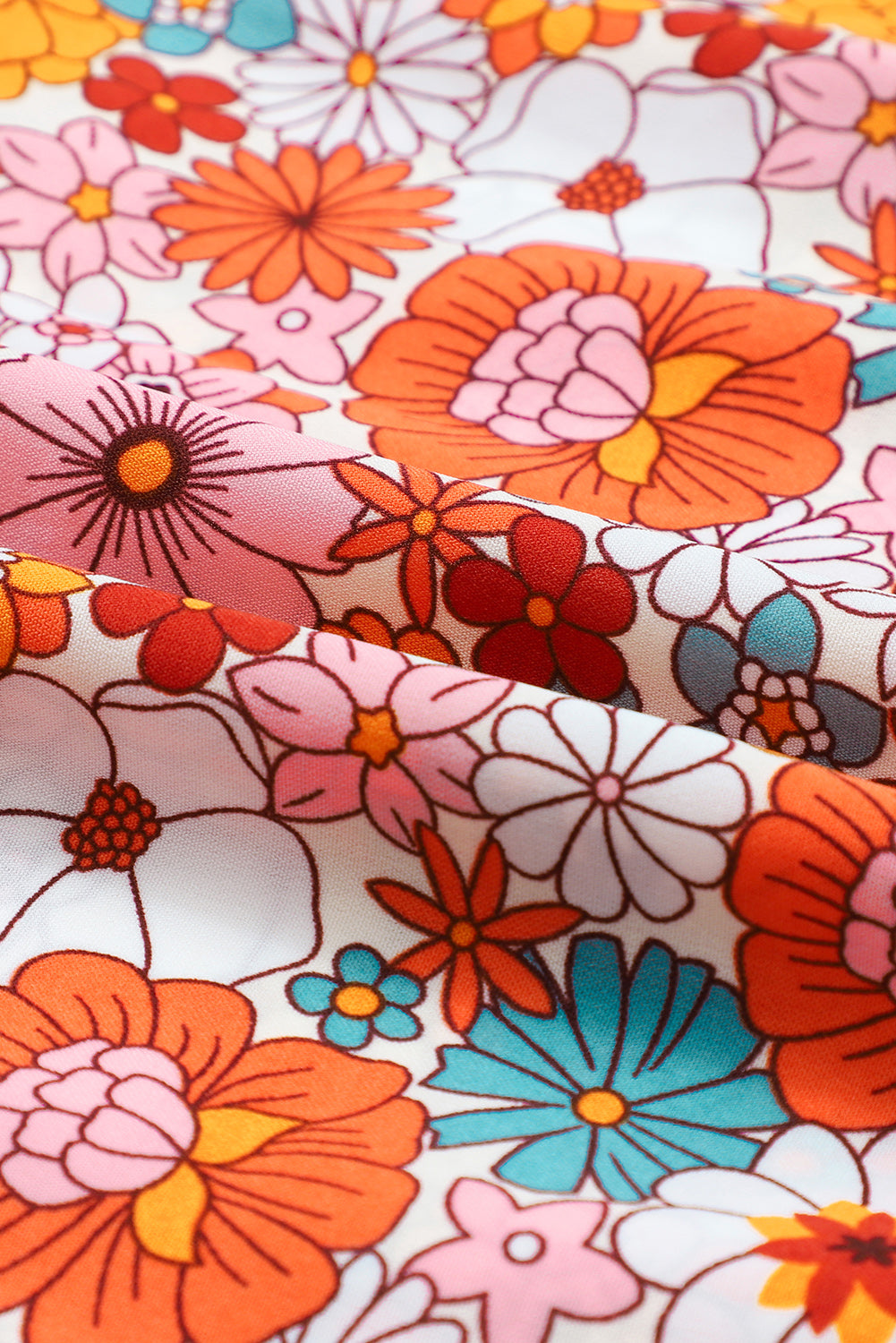 Mehrfarbiges, langärmliges Rüschenkleid mit Boho-Blumenkragen und Rüschen