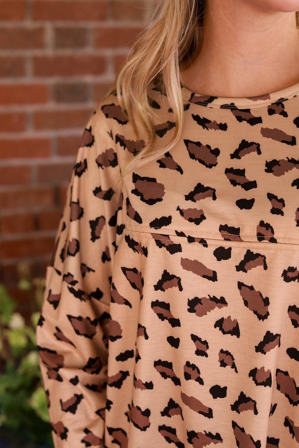 Brown Animal Print Stitching Loose Long Sleeve Top