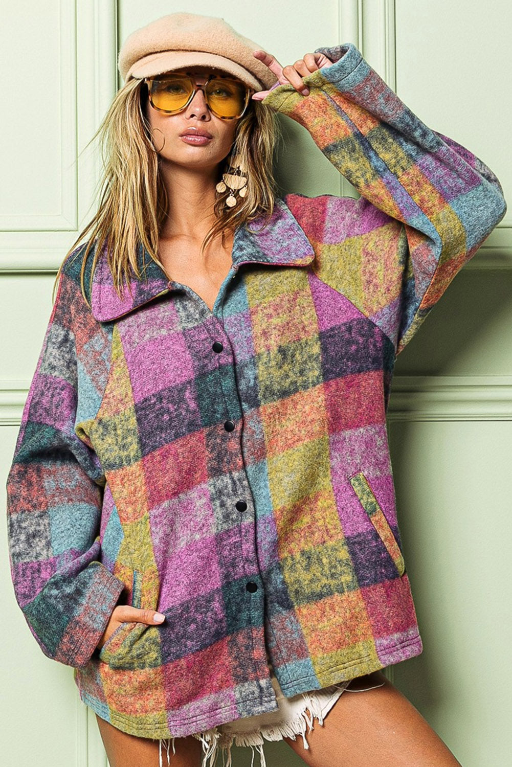 Multicolour Plaid Pocketed Shacket