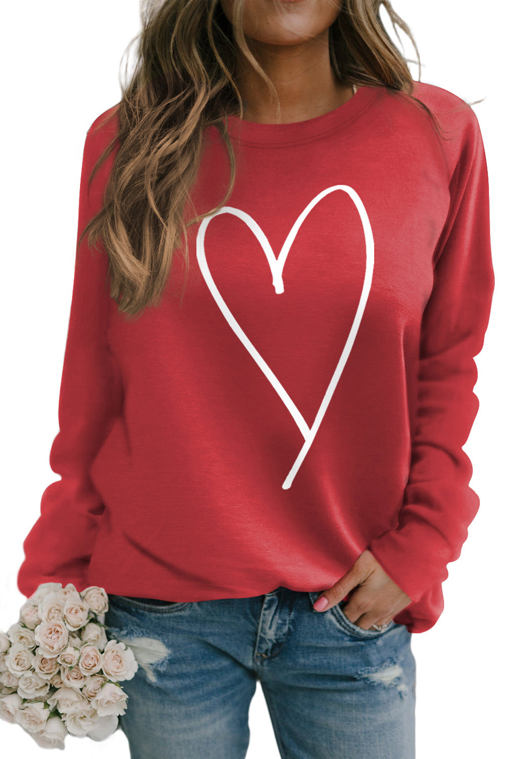 Black Simple Heart Graphic Valentine's Sweatshirt