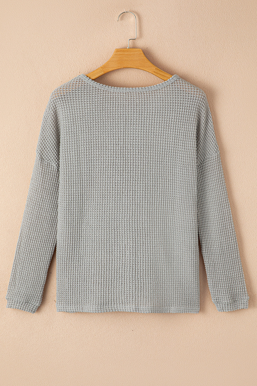 Light Grey Waffle Knit Drop Shoulder Long Sleeve Top