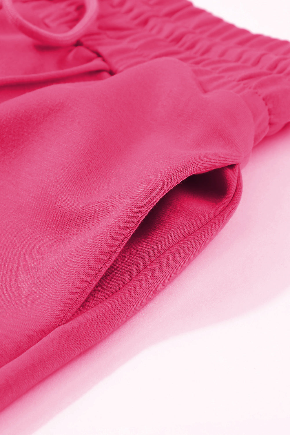 Rose rouge - Pantalon de survêtement en tricot éponge avec cordon de serrage et taille smockée, jambe large