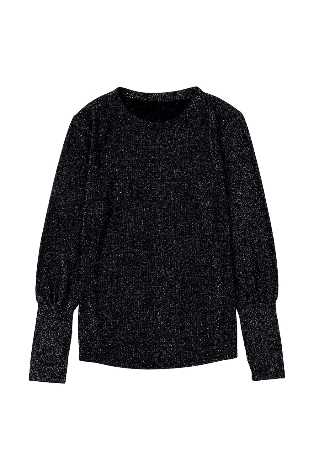 Top a maniche lunghe con girocollo nero glitterato