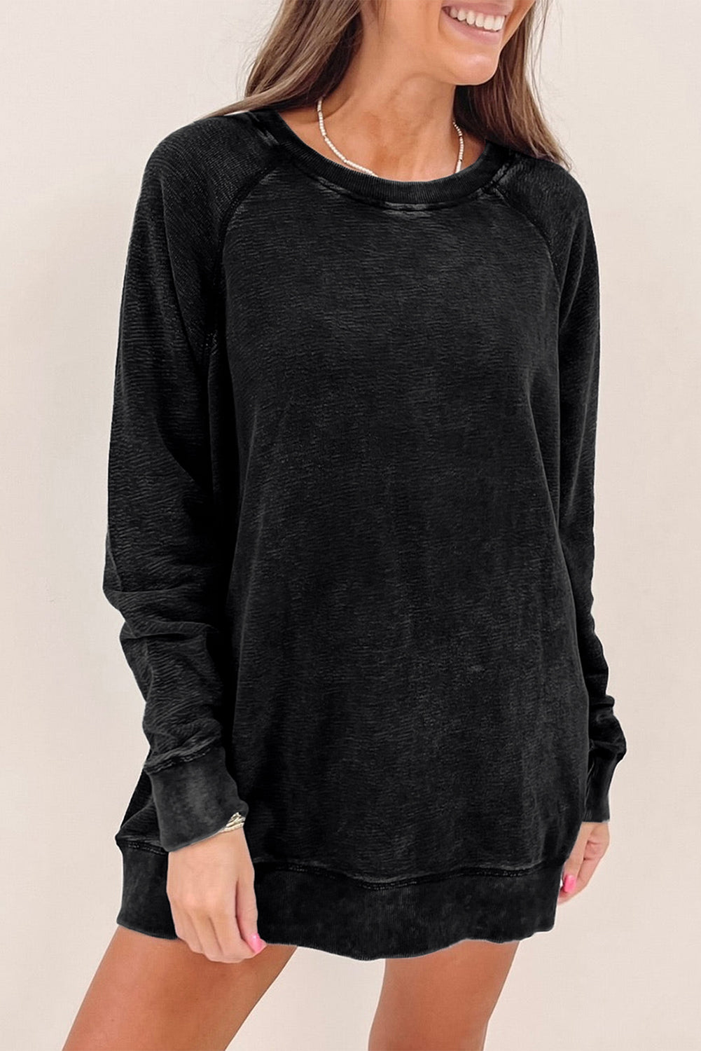 Black Mineral Wash Oversized Pullover Sweatshirt