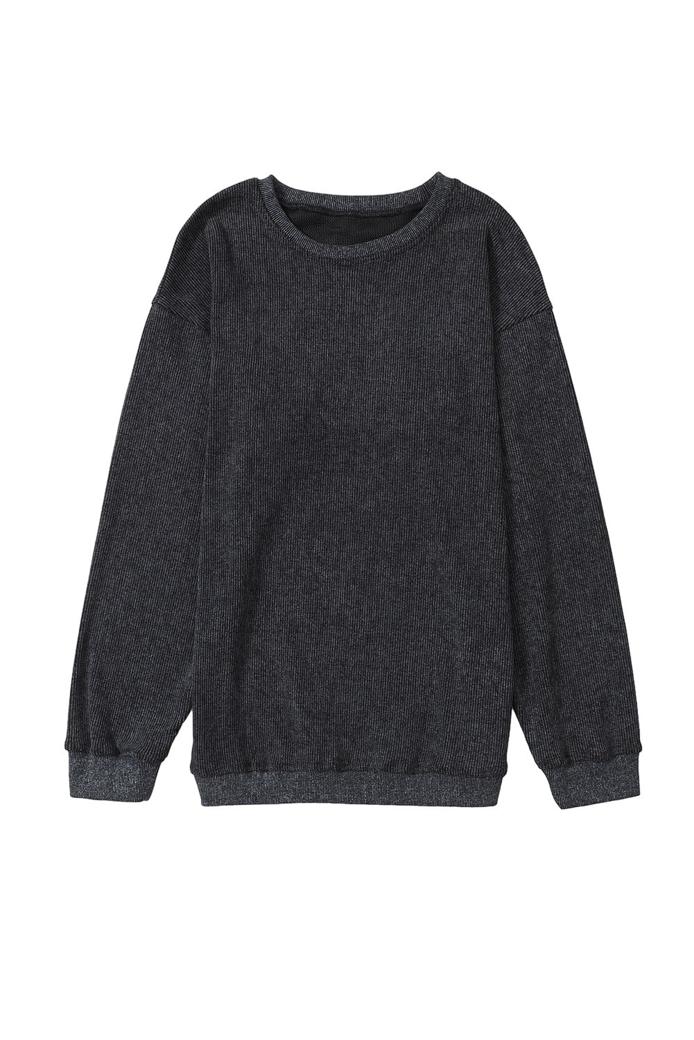 Sweat-shirt noir uni en tricot côtelé à col rond