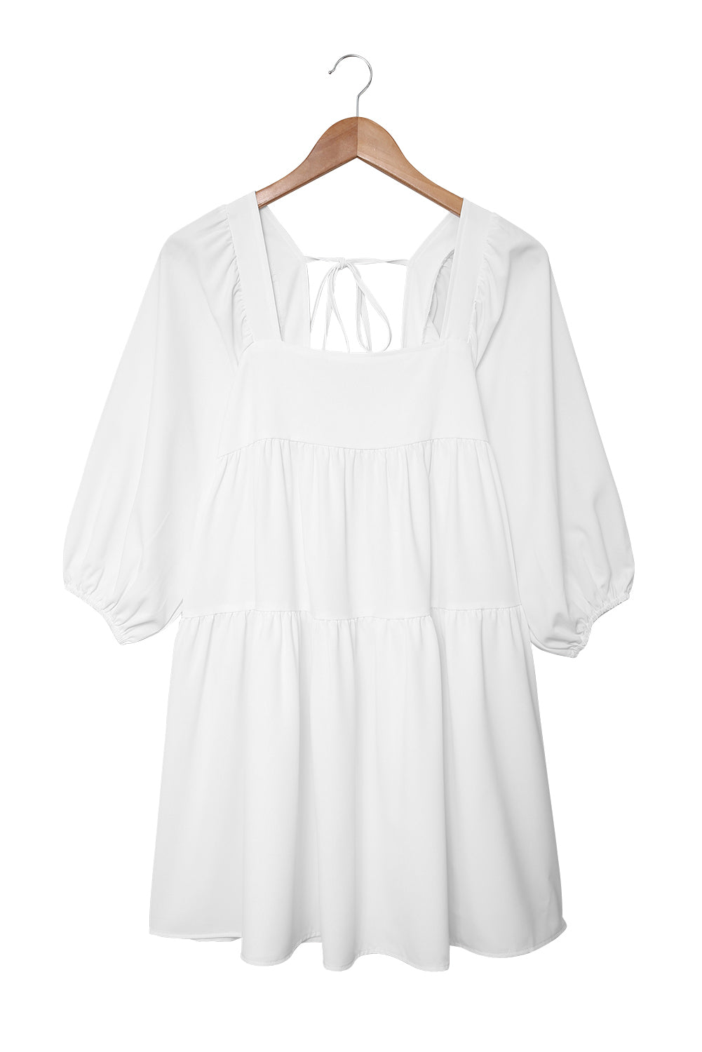 Bijela visoka niska mini haljina s četvrtastim izrezom i polurukavima