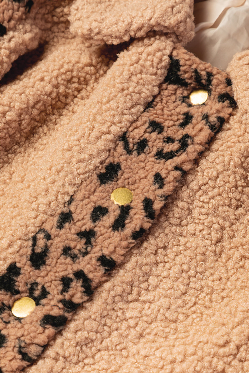 Flaxen Leopard Contrast Lapel Collar Sherpa Coat