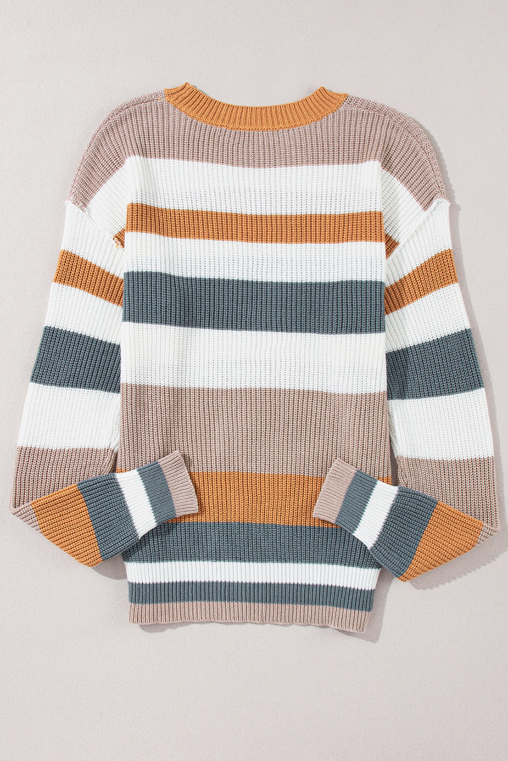 Pull classique en tricot color block à col rond taupe