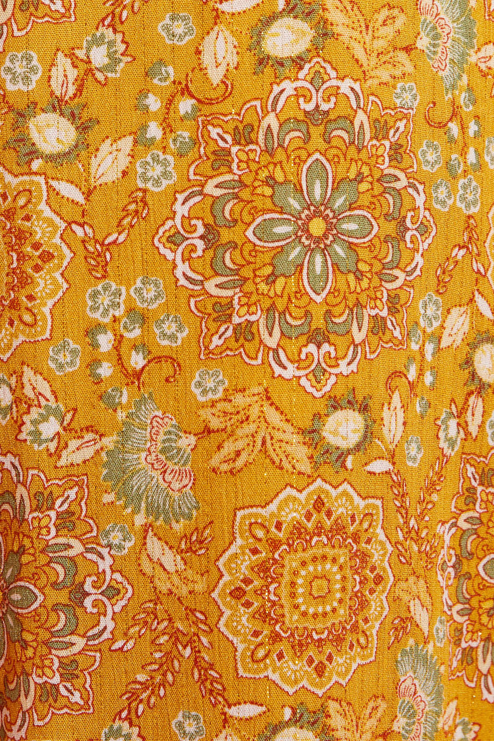 Rumene široke hlače z žepi v boemskem cvetličnem vzorcu