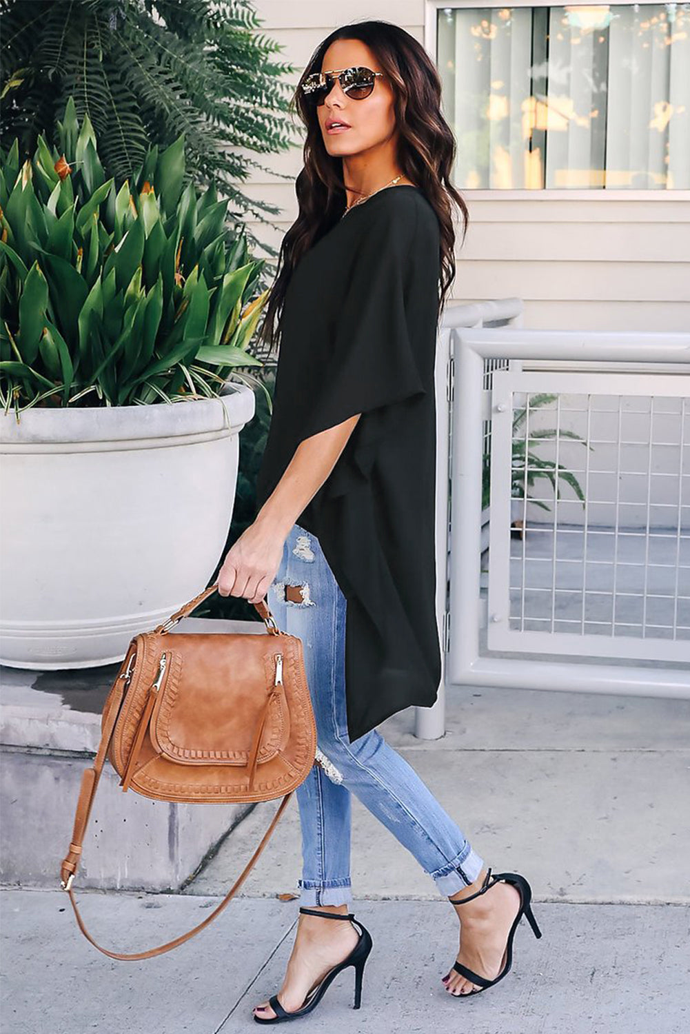 Black Chic High Low Kimono Top