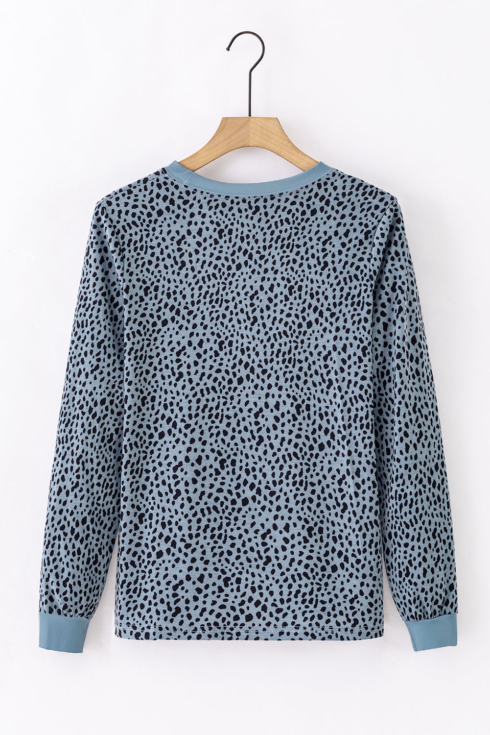 Gray Animal Spotted Print Round Neck Long Sleeve Top