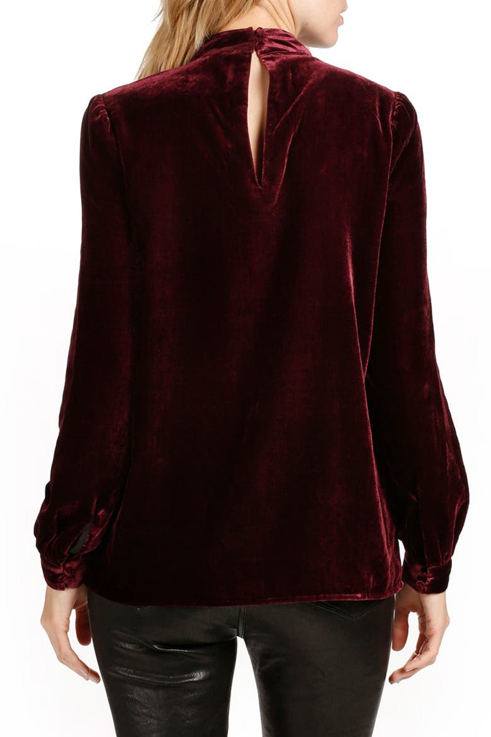 Ausgehöhlte Velours-Bluse aus Veloursleder mit Halsbandausschnitt in Rot