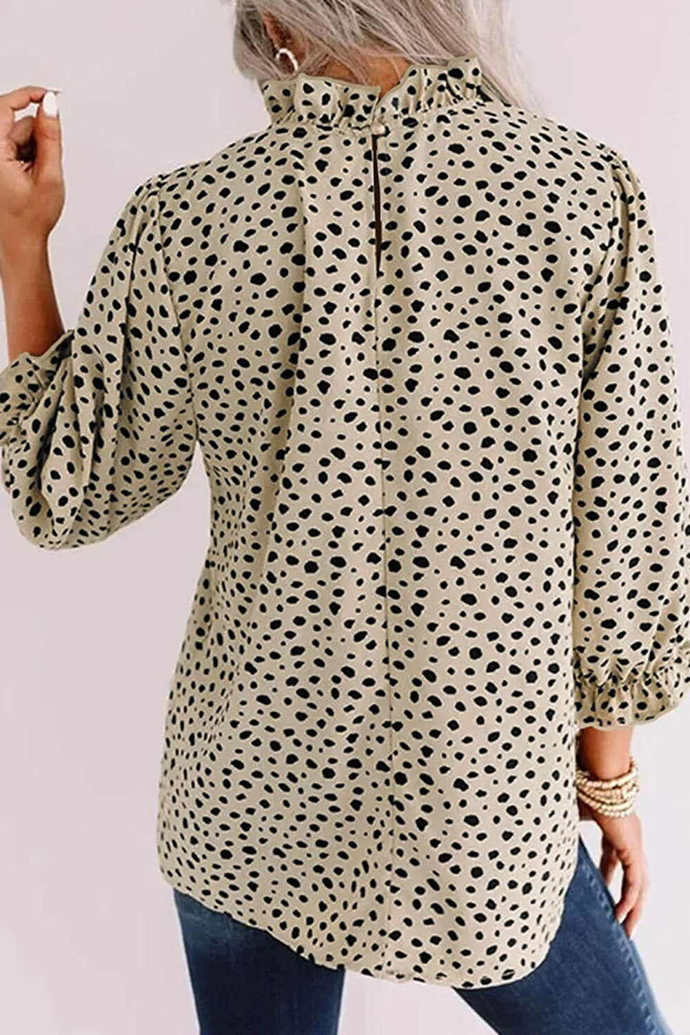 Kaki bluza z naborki in 3/4 rokavi v obliki geparda