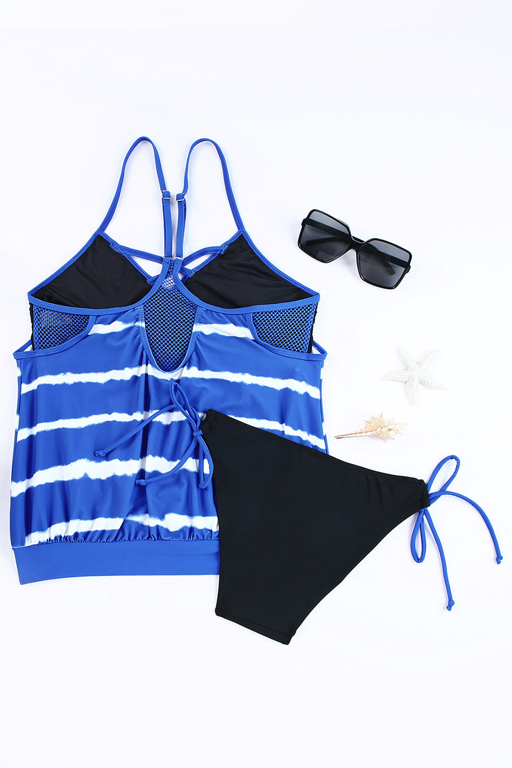 Blue Tankini with Stripes Patchwork