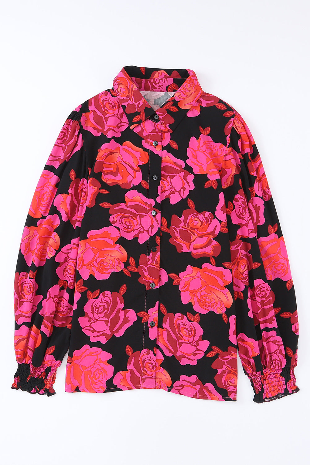 Košulja dugih rukava s ružičastim cvjetnim rubovima i manžetama