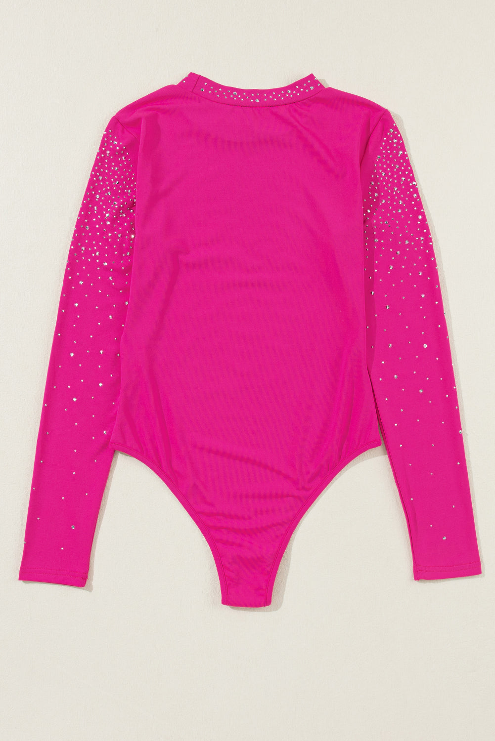 Body a maniche lunghe in rete con strass rosa