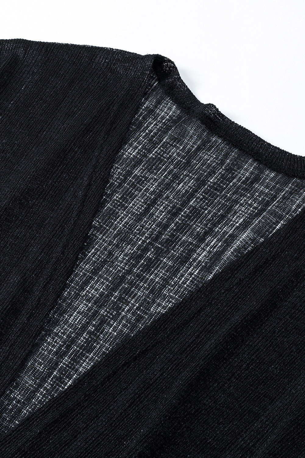 Črna prosojna lahka pletena jopica z dolgimi rokavi