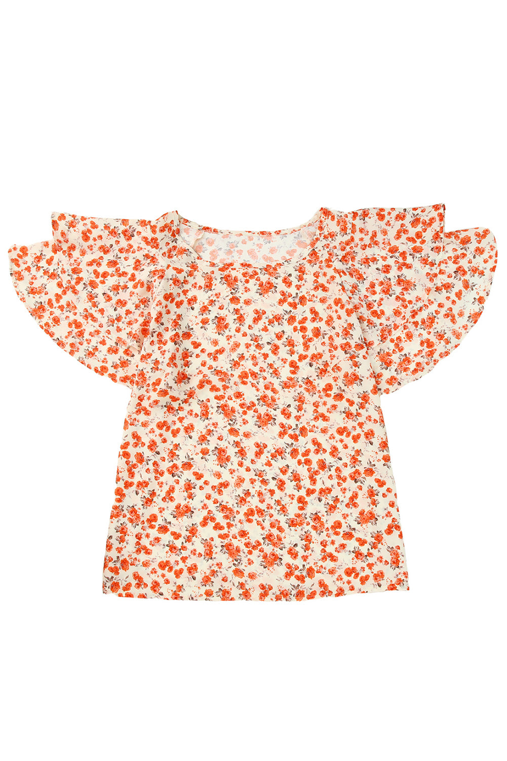 Narančasta bluza s lepršavim rukavima s cvjetnim uzorcima