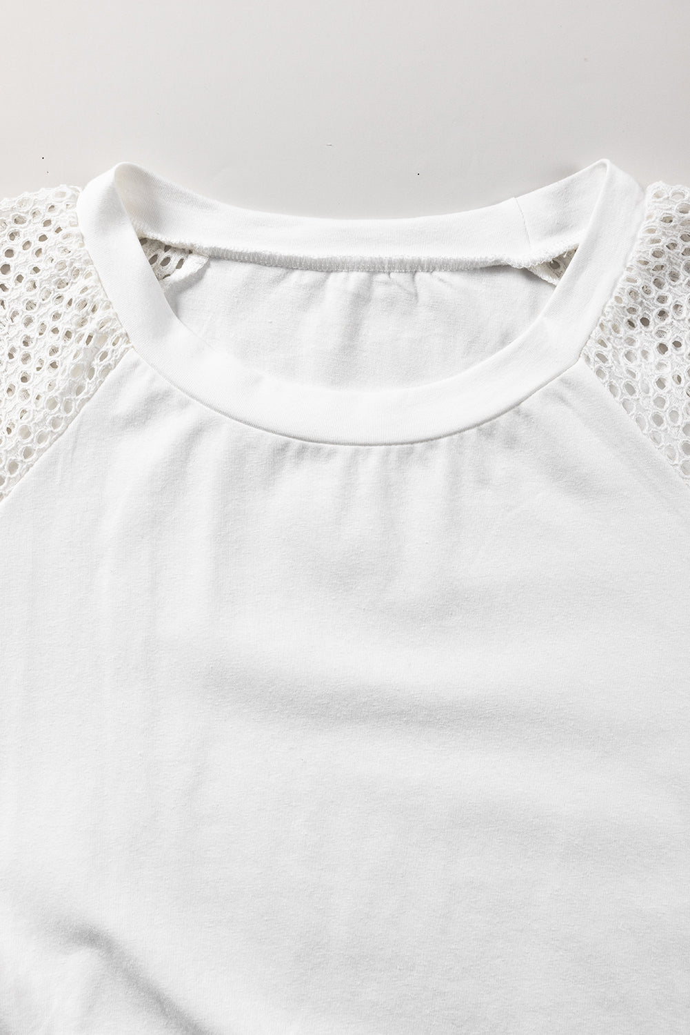 T-shirt girocollo a mezza manica in pizzo bianco Pointelle