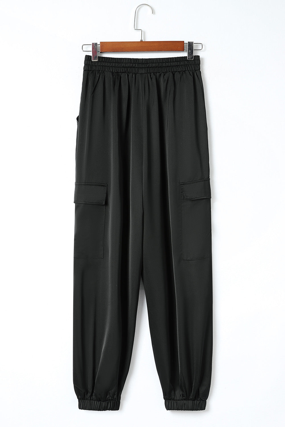 Pantaloni in vita elastica con coulisse in raso nero