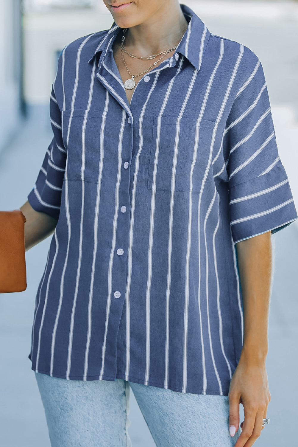 Blue Pocketed Striped Shirt