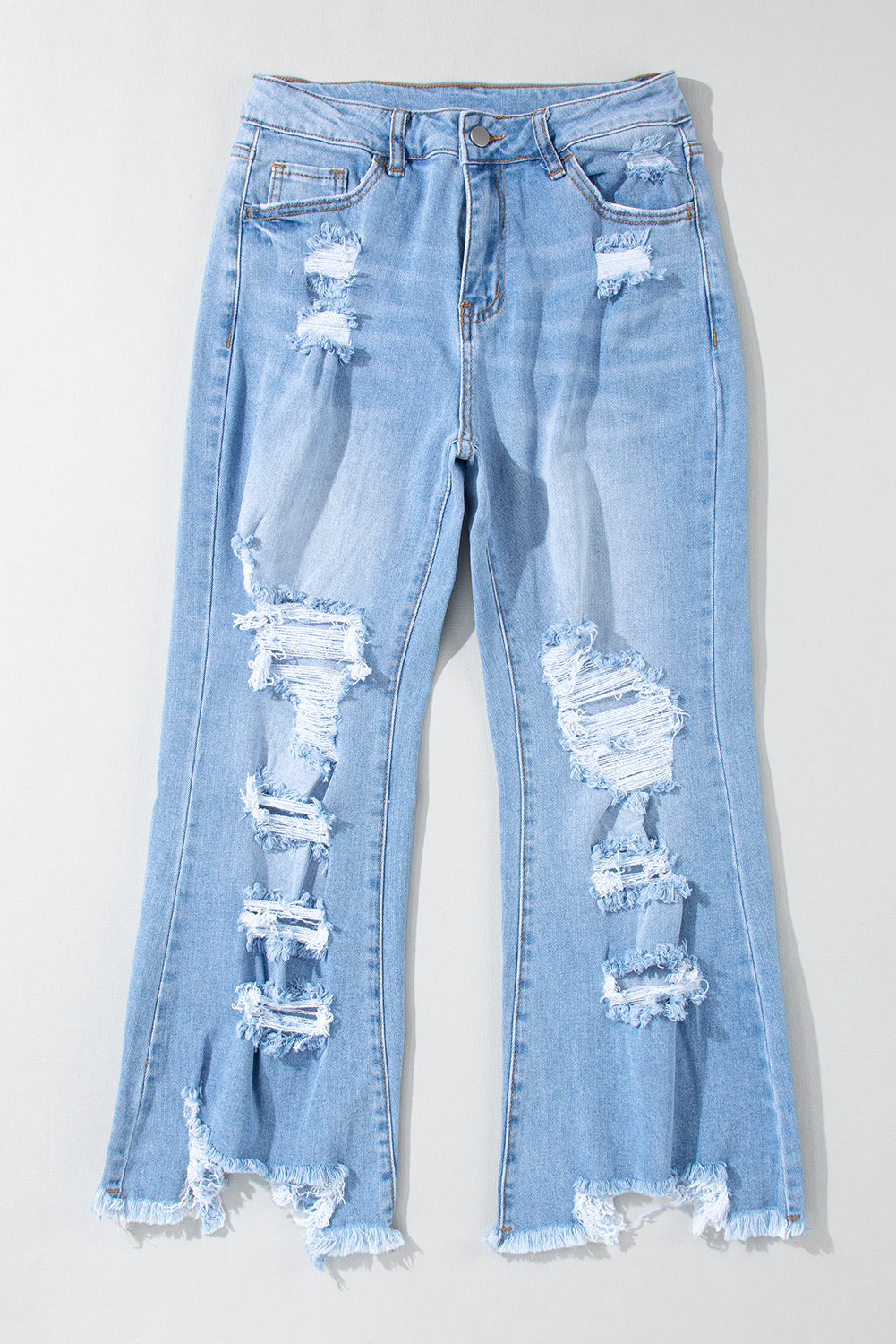 Himmelblaue Heavy Destroyed-Jeans mit hoher Taille