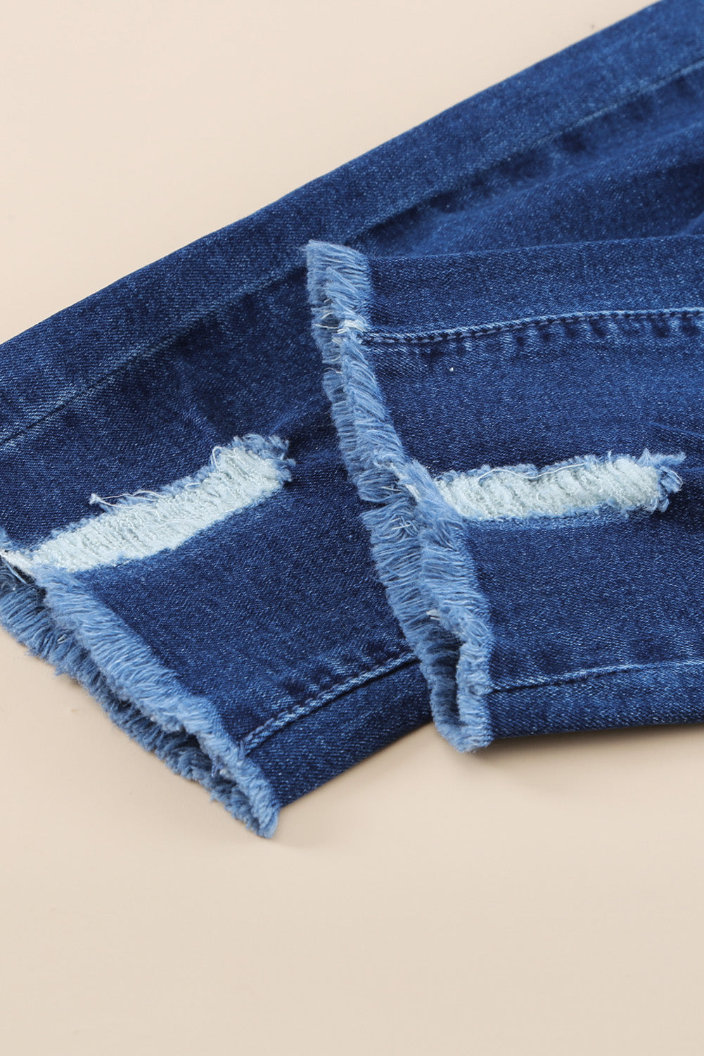 Blue Drawstring Elastic Waist Hole Ripped Jeans