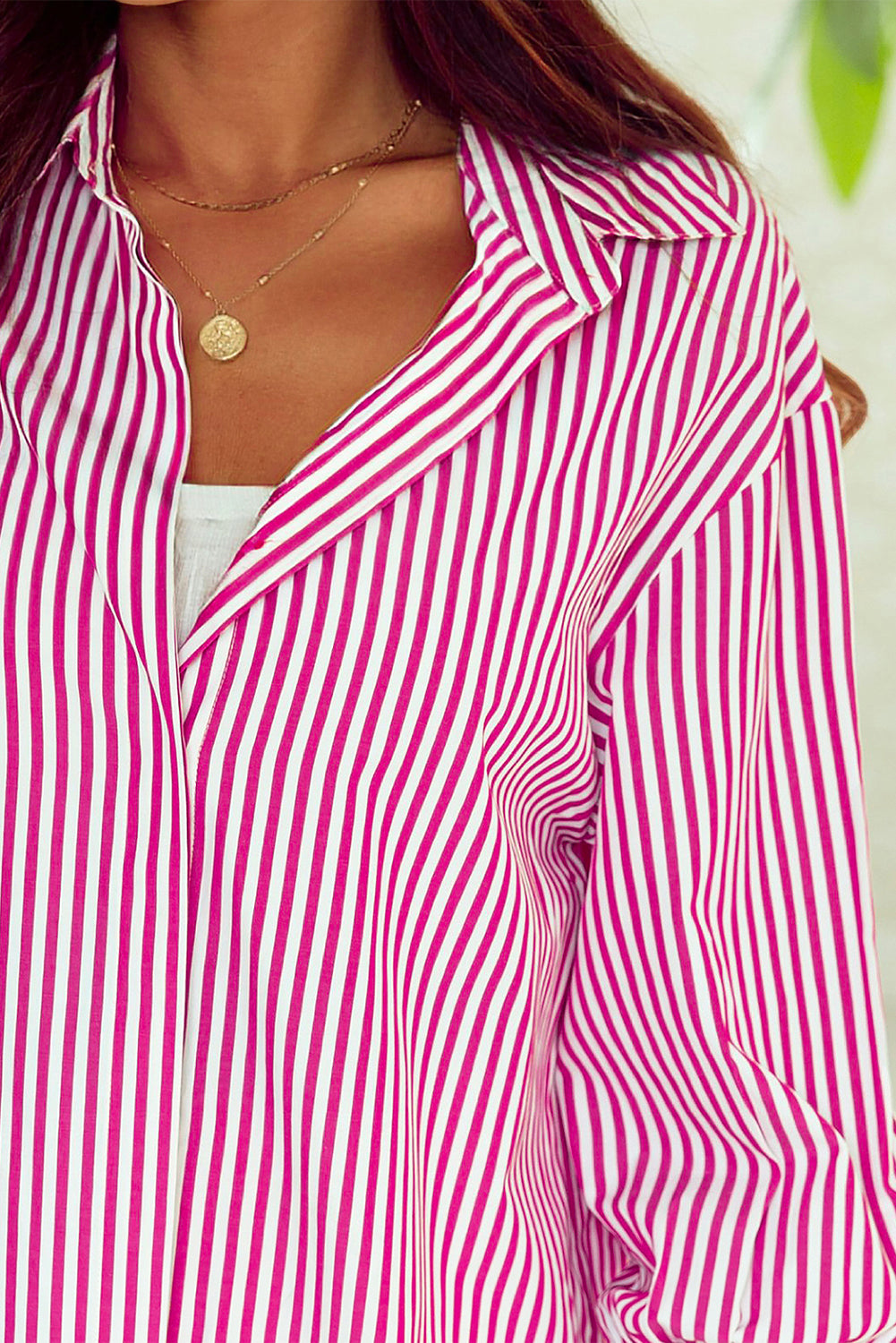 Striped Bishop Sleeve Side Slit Long Tail Shirt