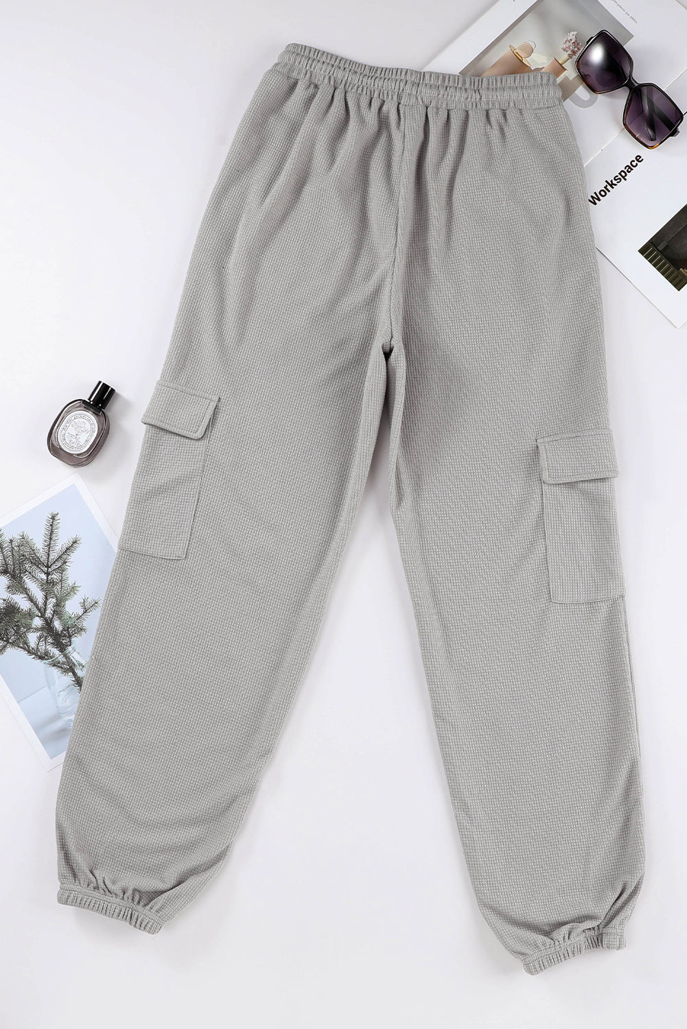 Sive jogger hlače Cargo z žepom vafelj teksture