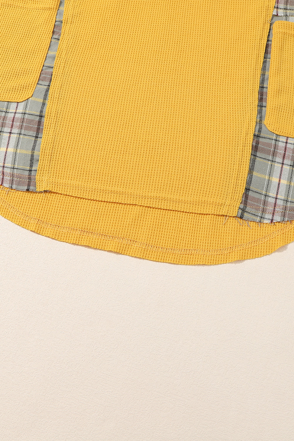 Žuta vafel pletena karirana majica s kapuljačom s džepovima