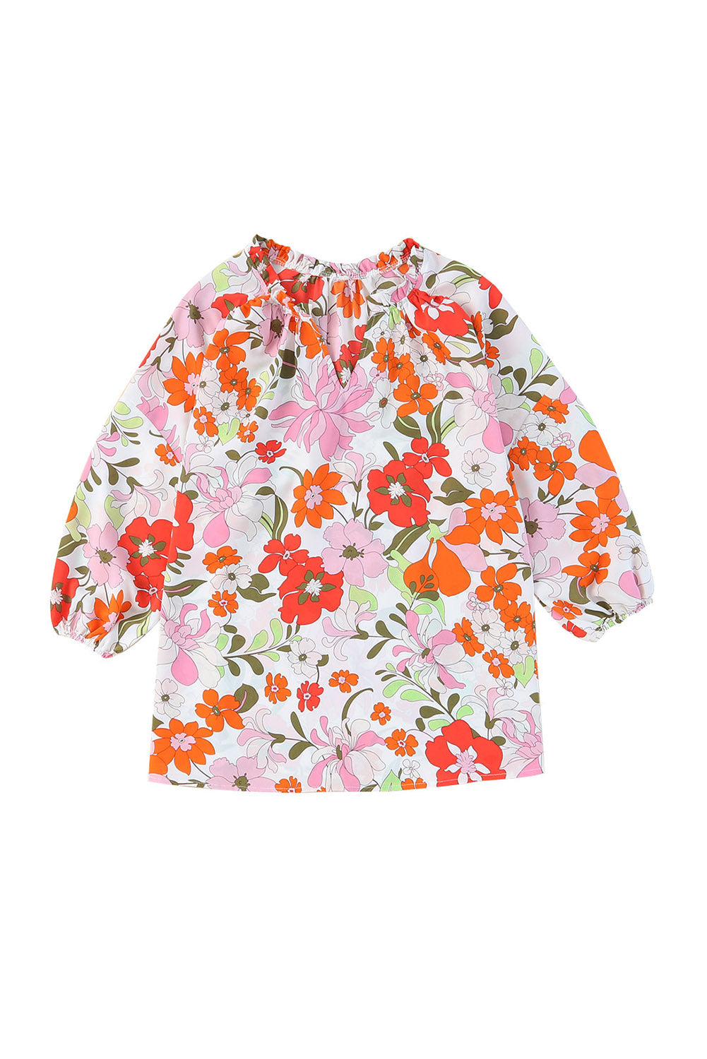 Bluza z napihnjenimi rokavi in ​​obrobo z oranžnimi cvetovi