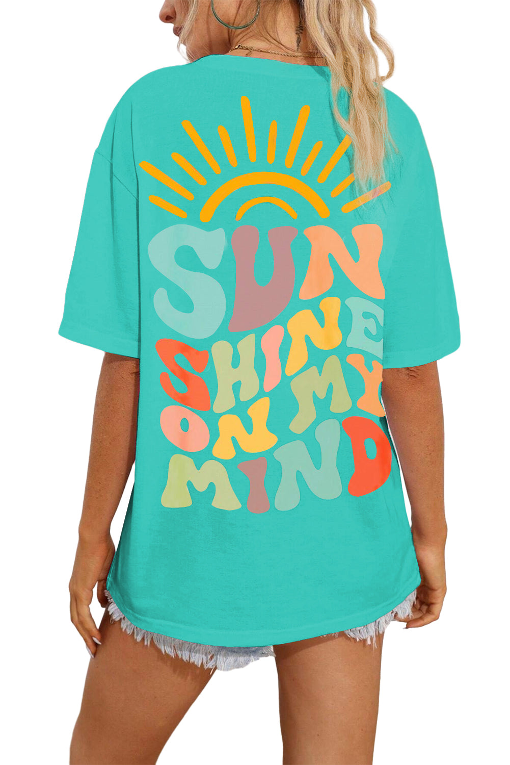 Mintgrünes SUNSHINE ON MY MIND Grafik-T-Shirt