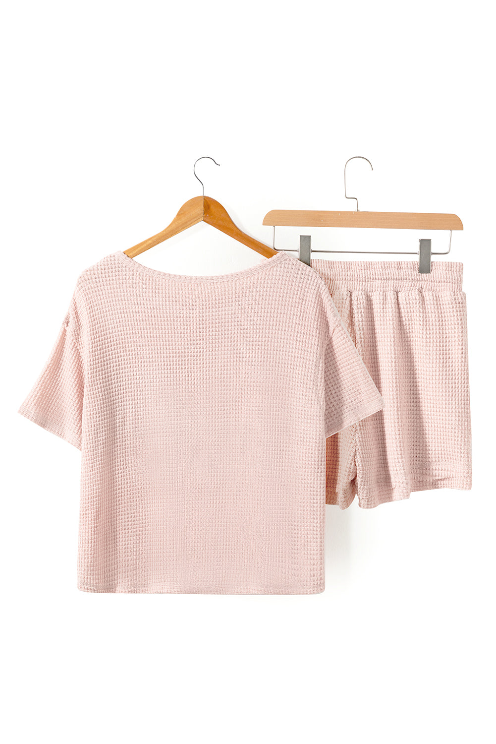 Ensemble t-shirt et short en tricot gaufré rose abricot à manches courtes